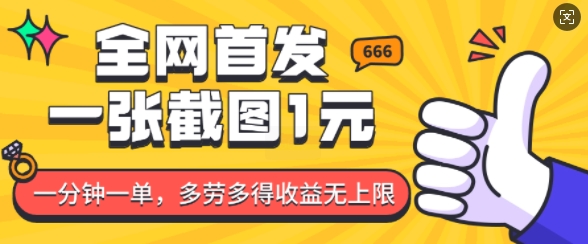 全网首发,一张截图1块钱,一分钟一单,多劳多得,收益无上限-赚金金-技能学习分享