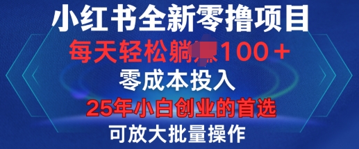 小红书全新纯零撸项目，只要有号就能玩，可放大批量操作，轻松日入100+【揭秘】-赚金金-技能学习分享