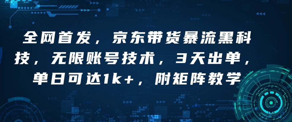 全网首发，京东带货暴流黑科技，无限账号技术，3天出单，单日可达1k+，附矩阵教学【揭秘】-赚金金-技能学习分享