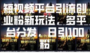 短视频平台引流创业粉新玩法,多平台分发,日引100粉-赚金金-技能学习分享
