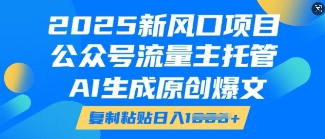 2025新风口项目，公众号流量主托管，AI生成原创爆文，复制粘贴日入多张-赚金金-技能学习分享