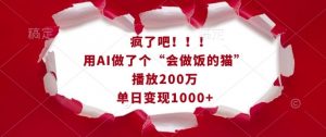 疯了吧!用AI做了个“会做饭的猫”,播放200万,单日变现1k-赚金金-技能学习分享