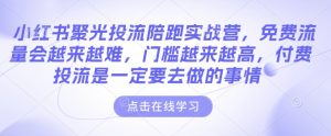 小红书聚光投流陪跑实战营,免费流量会越来越难,门槛越来越高,付费投流是一定要去做的事情-赚金金-技能学习分享
