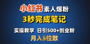 首推:小红书素人爆粉,3秒完成笔记,日引500+月入过W-赚金金-技能学习分享