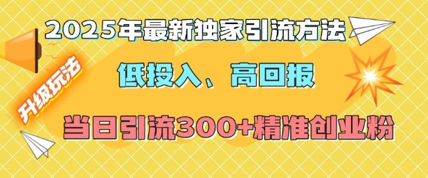 2025年最新独家引流方法，低投入高回报？当日引流300+精准创业粉-赚金金-技能学习分享