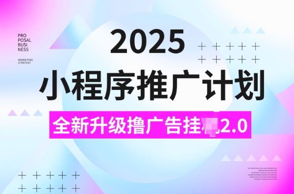 2025小程序推广计划,撸广告挂JI3.0玩法,日均5张【揭秘】-赚金金-技能学习分享