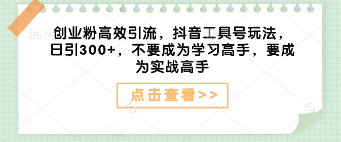 创业粉高效引流,抖音工具号玩法,日引300+,不要成为学习高手,要成为实战高手-赚金金-技能学习分享