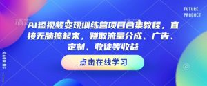 AI短视频变现训练营项目合集教程,直接无脑搞起来,赚取流量分成、广告、定制、收徒等收益-赚金金-技能学习分享