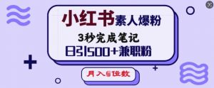 小红书素人爆粉,3秒完成笔记,日引500+兼职粉,月入5位数-赚金金-技能学习分享