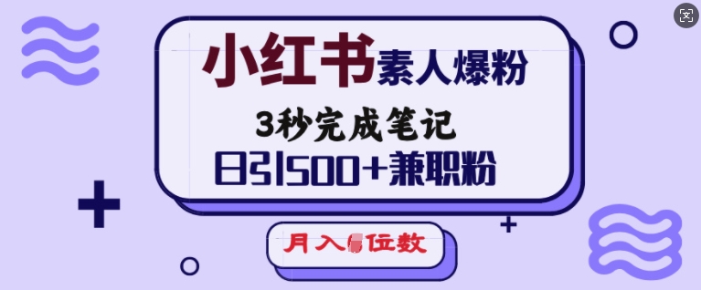 小红书素人爆粉,3秒完成笔记,日引500+兼职粉,月入5位数-赚金金-技能学习分享