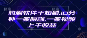 豹剧软件干短剧,10分钟一条原创,爆一条视频上千收益-赚金金-技能学习分享