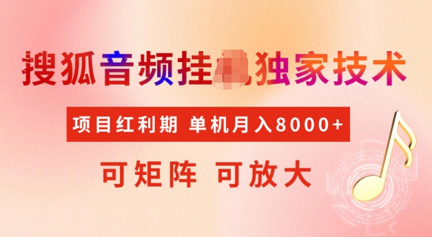 首发搜狐音频挂JI，项目红利期，可矩阵可放大，稳定月入5k【揭秘】-赚金金-技能学习分享