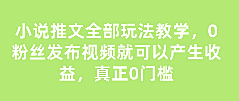 小说推文全部玩法教学,0粉丝发布视频就可以产生收益,真正0门槛-赚金金-技能学习分享
