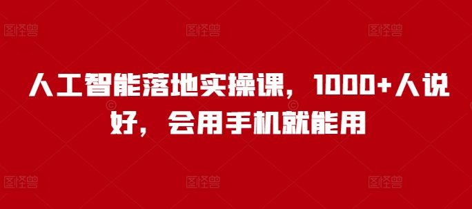 人工智能落地实操课,1000+人说好,会用手机就能用-赚金金-技能学习分享