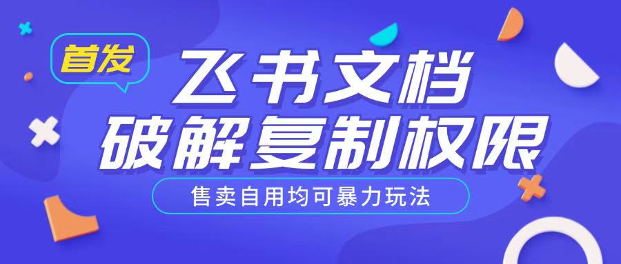 首发飞书文档破解复制权限，售卖自用均可暴力玩法-赚金金-技能学习分享
