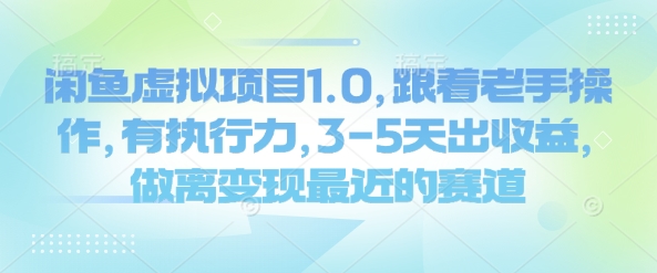 闲鱼虚拟项目1.0，跟着老手操作，有执行力，3-5天出收益，做离变现最近的赛道-赚金金-技能学习分享