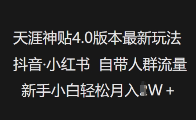 天涯神贴4.0版本最新玩法，抖音·小红书自带人群流量，新手小白轻松月入过W-赚金金-技能学习分享