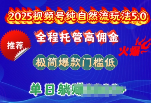 2025视频号纯自然流玩法5.0，全程托管高佣金，极简爆款门槛低，单日收益多张【揭秘】-赚金金-技能学习分享