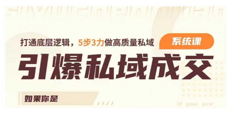 引爆私域成交力系统课,打通底层逻辑,5步3力做高质量私域-赚金金-技能学习分享