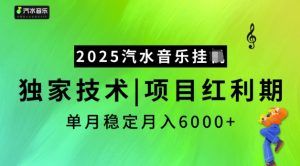 2025汽水音乐挂JI,独家技术,项目红利期,稳定月入5k【揭秘】-赚金金-技能学习分享
