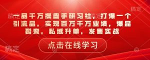 一品千万操盘手研习社,打爆一个引流品,实现百万千万业绩,爆品裂变,私域升单,发售实战-赚金金-技能学习分享