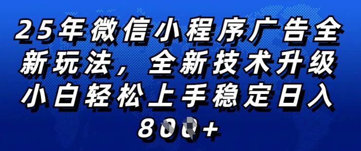2025年微信小程序全新玩法纯小白易上手，稳定日入多张，技术全新升级，全网首发【揭秘】-赚金金-技能学习分享