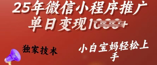 25年微信小程序推广单日变现多张，独家技术，小白宝妈轻松上手【揭秘】-赚金金-技能学习分享