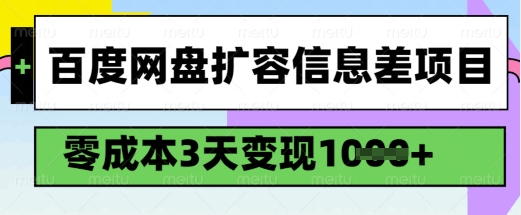 百度网盘扩容信息差项目，零成本，3天变现1k，详细实操流程-赚金金-技能学习分享