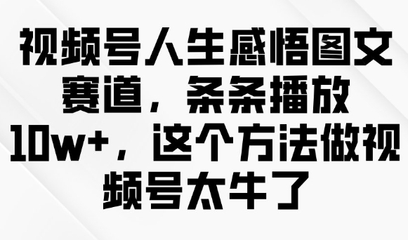 视频号人生感悟图文赛道，条条播放10w+，这个方法做视频号太牛了-赚金金-技能学习分享