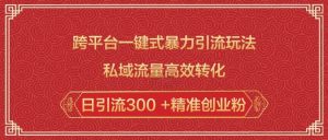 跨平台一键式暴力引流玩法,私域流量高效转化日引流300 +精准创业粉-赚金金-技能学习分享