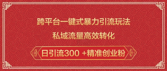 跨平台一键式暴力引流玩法，私域流量高效转化日引流300 +精准创业粉-赚金金-技能学习分享
