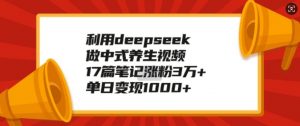 利用deepseek做中式养生视频,17篇笔记涨粉3万+,单日变现1k-赚金金-技能学习分享