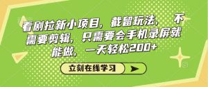 看剧拉新小项目,截留玩法, 不需要剪辑,只需要会手机录屏就能做,一天轻松200+-赚金金-技能学习分享