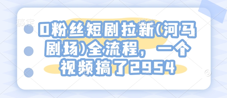0粉丝短剧拉新(河马剧场)全流程,一个视频搞了2954-赚金金-技能学习分享