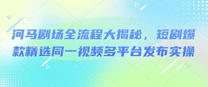 河马剧场全流程大揭秘，短剧爆款精选同一视频多平台发布实操-赚金金-技能学习分享