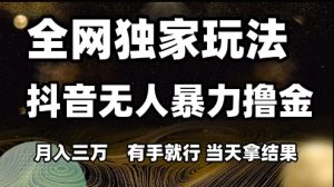 全网独家玩法抖音无人暴力撸金,月入3W,有手就行,当天拿结果【揭秘】-赚金金-技能学习分享