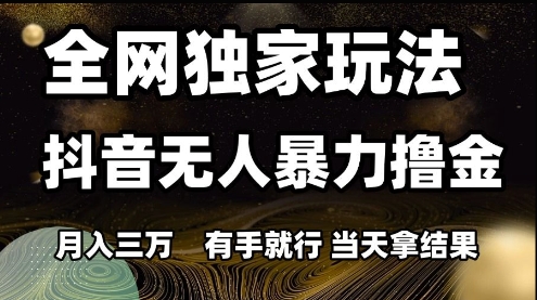 全网独家玩法抖音无人暴力撸金，月入3W，有手就行，当天拿结果【揭秘】-赚金金-技能学习分享