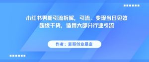 小红书男粉引流拆解，引流、变现当日见效超级干货，适用大部分行业引流-赚金金-技能学习分享