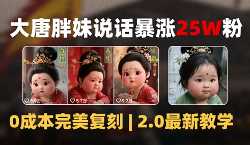 AI大唐胖贵妃说话2.0，40条视频暴涨40w粉，附独家变现攻略-赚金金-技能学习分享