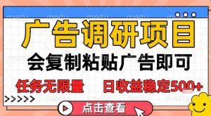 广告调研项目,会复制粘贴广告即可,任务无限量,日收益稳定5张【揭秘】-赚金金-技能学习分享