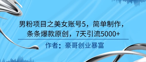 男粉项目之美女账号5，简单制作，条条爆款原创，7天引流5000+-赚金金-技能学习分享