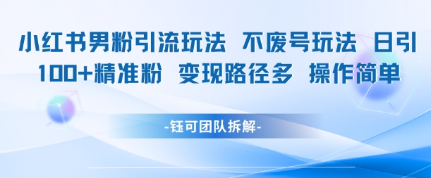 小红书男粉引流玩法不废号玩法日引100男粉变现路径多操作简单-赚金金-技能学习分享