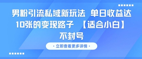 男粉引流私域新玩法，单日收益达10张的变现路子 【适合小白】不封号-赚金金-技能学习分享