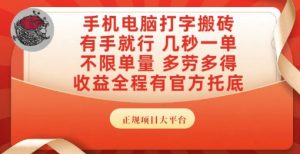 手机电脑打字搬砖,副业可发展主业来做蓝海项目,有手就行,几秒一单,不限单量,多劳多得【揭秘】-赚金金-技能学习分享