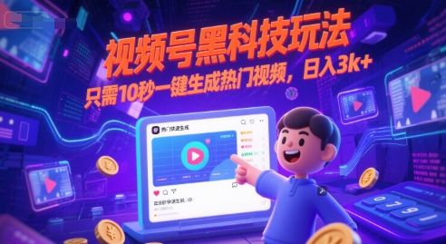 视频号黑科技玩法，只需10秒一键生成热门视频，日入3k+【揭秘】-赚金金-技能学习分享