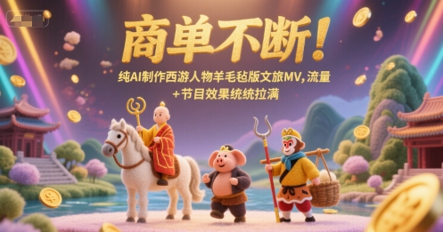 商单不断！纯AI制作西游人物羊毛毡版文旅MV，流量+节目效果统统拉满-赚金金-技能学习分享