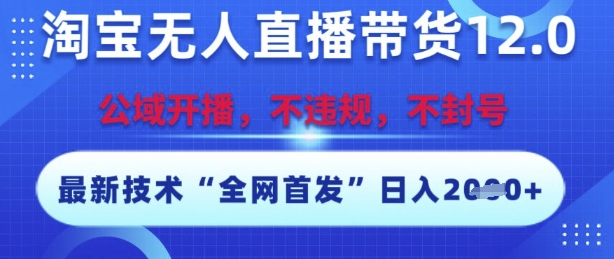 淘宝无人直播带货12.0，最新技术，不封号，不违规，操作简单，开播爆单，日入多张【揭秘】-赚金金-技能学习分享