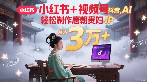 小红书+视频号+抖音，AI轻松制作唐朝贵妇IP，每天30分钟，轻松产出N条，月入3W+-赚金金-技能学习分享