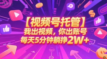 【视频号托管 】我出视频，你出账号，每天5分钟发布，最高躺挣2W+【揭秘】-赚金金-技能学习分享