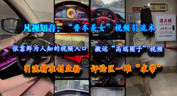 凡视知音：“香车美女”视频引流术，依靠鲜为人知的视频入口，搬运“高端圈子”视频，引流精准创业粉，评论区一堆“求带”-赚金金-技能学习分享